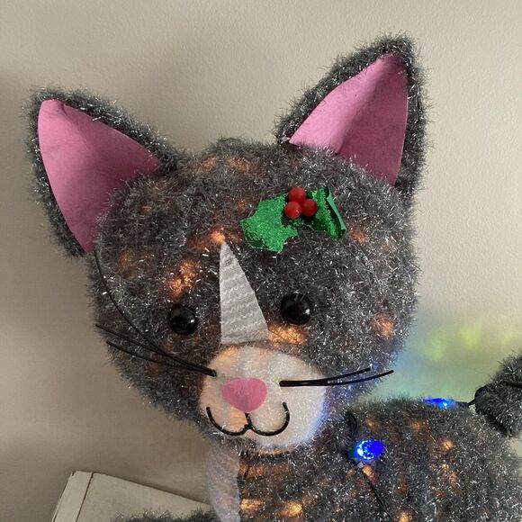Target Wondershop 21.5” Tall Lit Tinsel Cat LED Lights Indoor Outdoor Yard Decor - Picture 2 of 11